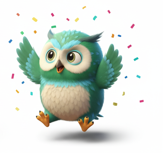 Owly Buo celebrando